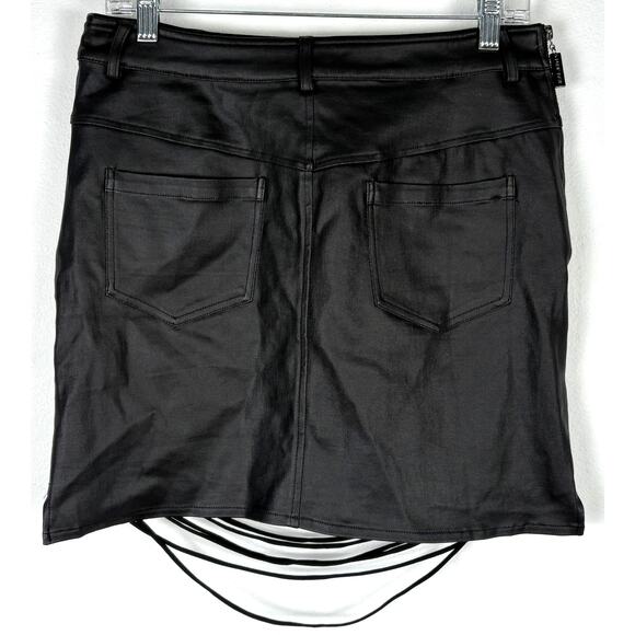 Punk Rave Steampunk Goth Tassel Shred Slasher Vegan Leather Mini Skirt Black M - Picture 7 of 12